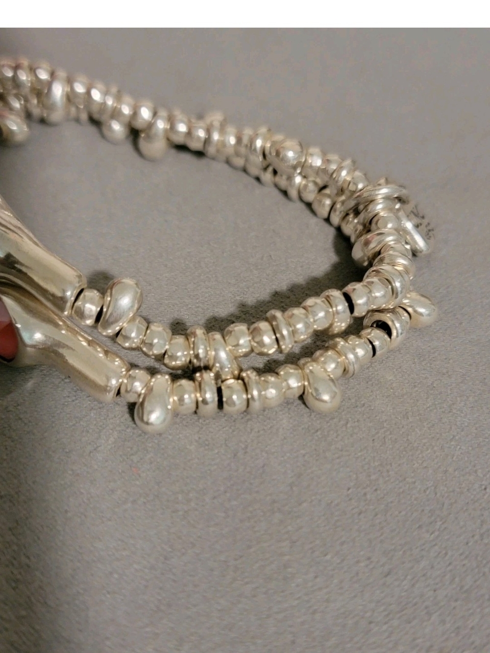 UNO de 50 Silver Plated Beaded Stretch Bracelet with Blue, Aqua and Coral Stones - Picture 7 of 14